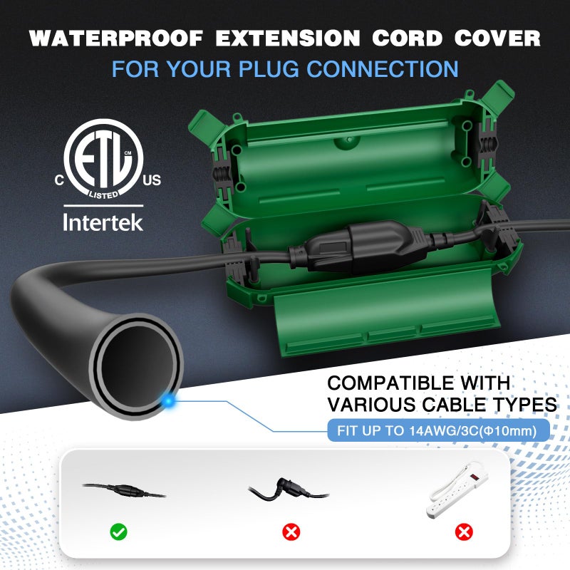 Flemoon [3 Pack] Outdoor Extension Cord Safety Cover, IPX4 Weatherproof Electrical Box to Protect Outdoor Outlet, Plug, Socket, Halloween, Christmas Holiday Decoration Light, Green - Image 2